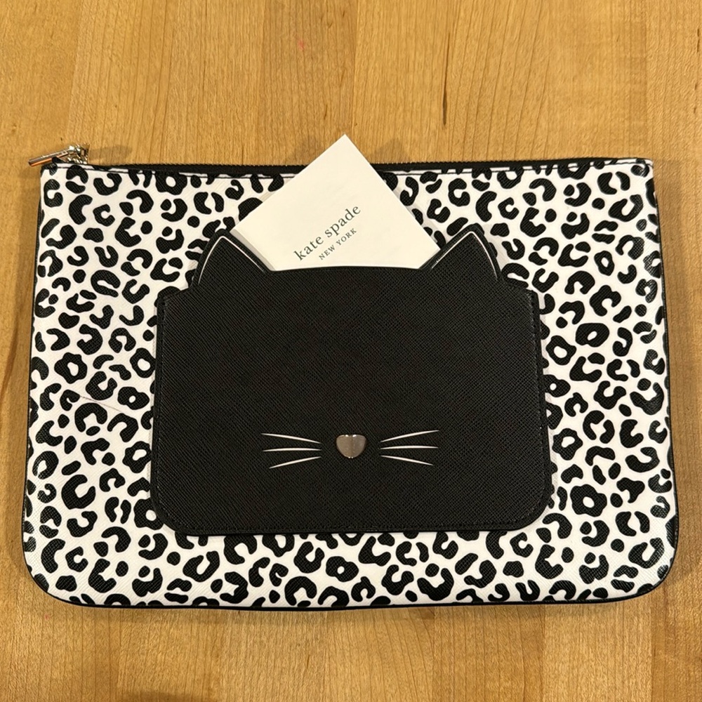 NWOT Kate Spade “Meow” Large Black Cat Pouch/Clutch